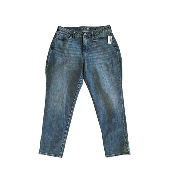 Old Navy Curvy OG Straight Jeans Womens 14 Blue High Rise Medium Wash Split Hem - Picture 1 of 9